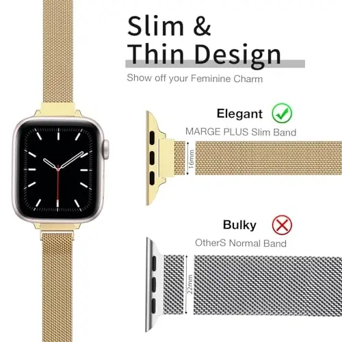 MARGE PLUS Slim Milanese Loop Compatible with Apple Watch Band for women 41mm 40mm 38mm 42mm 46mm 45mm 44mm, Stainless Steel Magnetic Mesh Strap work on iWatch Series 11 10 9 8 7 6 5 4 3 & SE 3 2 1 - 3