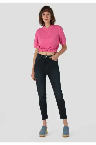 Maria High Waisted Straight Leg Dark Blue Women's Jean Pants - 3