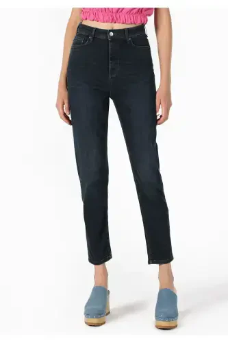 Maria High Waisted Straight Leg Dark Blue Women's Jean Pants - 4