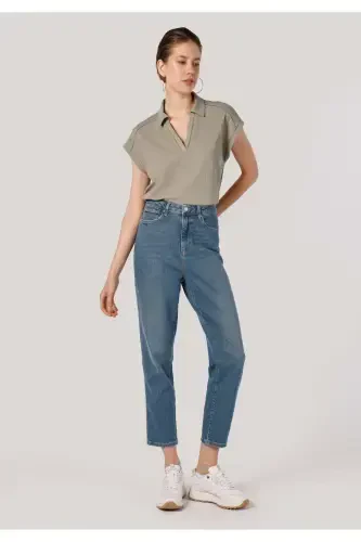 Maria Mom Fit High Waist Slim Leg Blue Women's Pants - 1