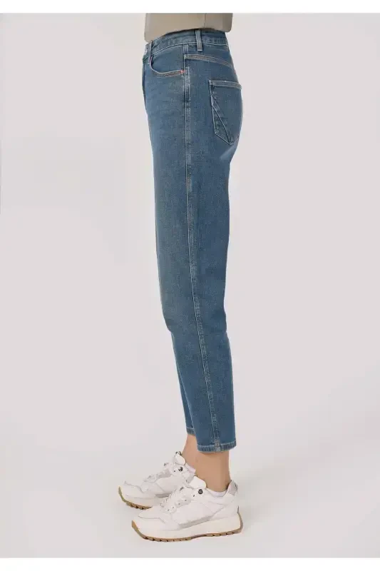 Maria Mom Fit High Waist Slim Leg Blue Women's Pants - 4