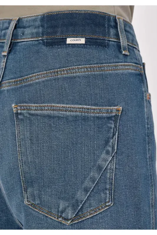 Maria Mom Fit High Waist Slim Leg Blue Women's Pants - 5