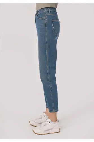 Maria Mom Fit High Waist Slim Leg Blue Women's Pants - 4