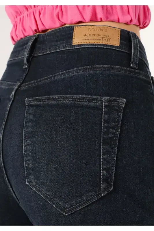 Mom Fit Yüksek Bel Daralan Paça Kadın Koyu İndigo Jean Pantolon - 7