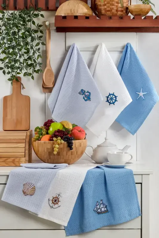 Marine 6 Kitchen Drying Cloths 40x60cm | Kitchen Towel | Cotton |-Blue - TABEA HOME