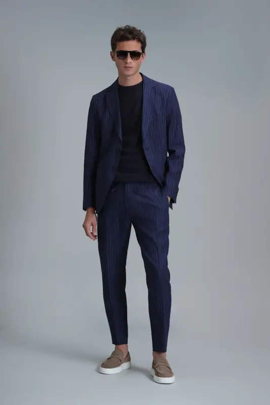 Mario Smart Erkaklar uchun Chino Shimlar Tailored Fit Ko'k - LUFIAN