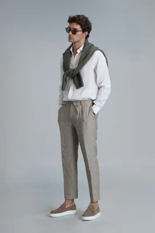 Mario Smart Erkaklar uchun Chino Shimlari Tailored Fit Bej - 3