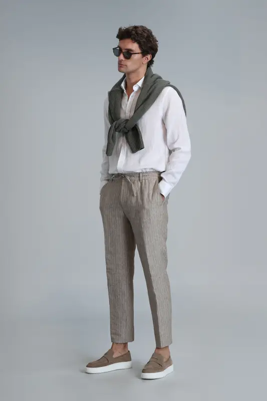 Mario Smart Erkaklar uchun Chino Shimlari Tailored Fit Bej - 3