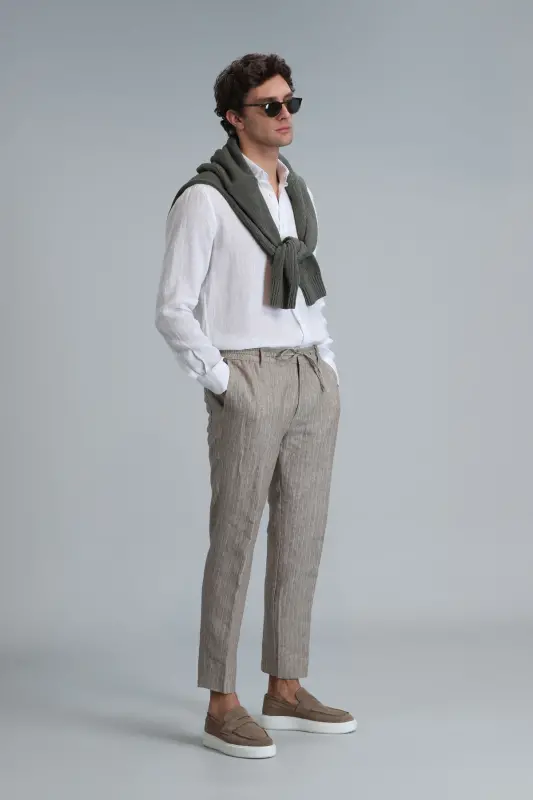 Mario Smart Erkaklar uchun Chino Shimlari Tailored Fit Bej - 5