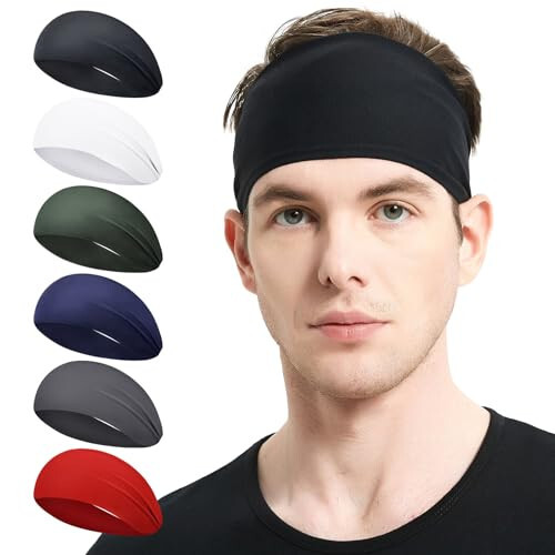 MARKEEP Erkaklar uchun yugurish bosh tasmalari (4 yoki 6 ta to'plam, erkaklar uchun elastik bosh tasmasi futbol, velosiped, basketbol, yoga, fitness mashg'ulotlari uchun Unisex tez quriydi ter tasmasi 