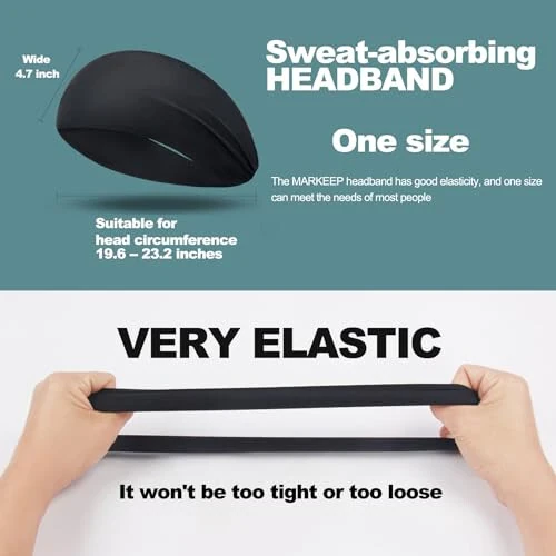 MARKEEP Erkaklar Uchun Yugurish Boshi Tasmalar (4 yoki 6 ta Paket, Erkaklar Uchun Cho'ziluvchan Boshi Tasmasi, Futbol, Velosiped, Basketbol, Yoga, Fitness Mashg'ulotlari Unisex Tez Quruvchi Ter Bandasi - 5