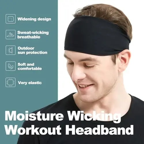 MARKEEP Running Headbands for Men (4 or 6 Pack, Mens Stretchy Headband for Football, Cycling, Basketball, Yoga, Fitness Workout Unisex Quick-Dry Sweatband 