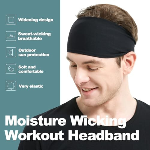 MARKEEP Running Headbands for Men (4 or 6 Pack, Mens Stretchy Headband for Football,Cycling,Basketball,Yoga,Fitness Workout Unisex Quick-Dry Sweatband - 2