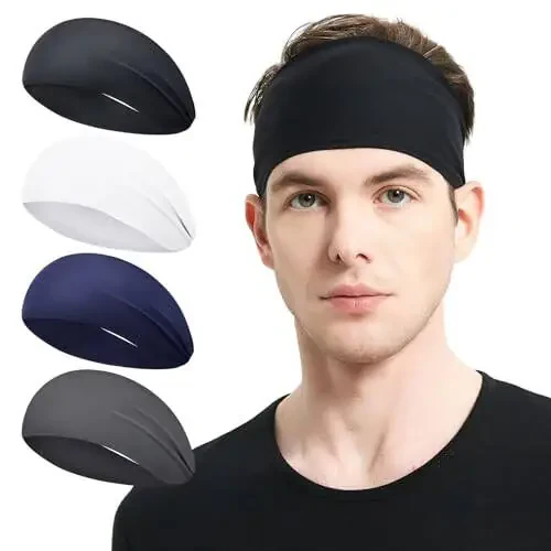 MARKEEP Running Headbands for Men (4 or 6 Pack, Mens Stretchy Headband for Football,Cycling,Basketball,Yoga,Fitness Workout Unisex Quick-Dry Sweatband - 1