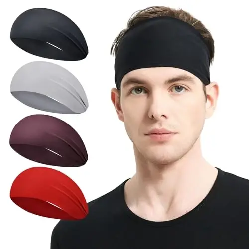 MARKEEP Running Headbands for Men (4 or 6 Pack, Mens Stretchy Headband for Football,Cycling,Basketball,Yoga,Fitness Workout Unisex Quick-Dry Sweatband 