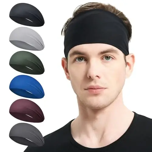 MARKEEP Running Headbands for Men（4 or 6 Pack, Mens Stretchy Headband for Football,Cycling,Basketball,Yoga,Fitness Workout Unisex Quick-Dry Sweatband 