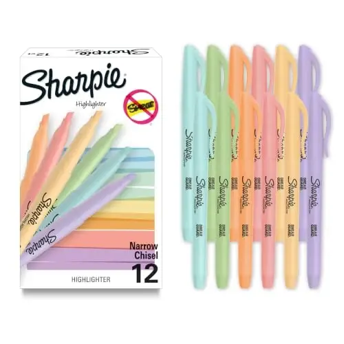 Маркеры Sharpie Pocket Highlighters, нежные пастельные цвета, разнообразные, скошенный наконечник, 12 штук 