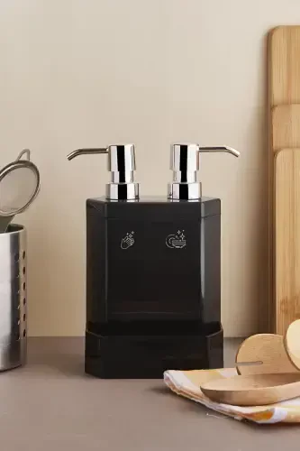 Marlon Lecce 2-piece Sponge Holder Kitchen Liquid Soap Dispenser-BLACK - 1