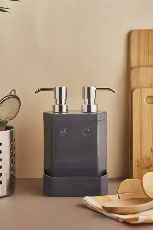 Marlon Lecce White 2-Piece Sponge Holder Kitchen Liquid Soap Dispenser - GRAY - PEROTTI