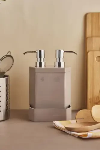 Marlon Lecce White 2-Piece Sponge Holder Kitchen Liquid Soap Dispenser-Taupe - 1