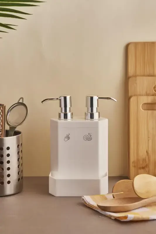 Marlon Lecce White Double Sponge Holder Kitchen Liquid Soap Dispenser - 1