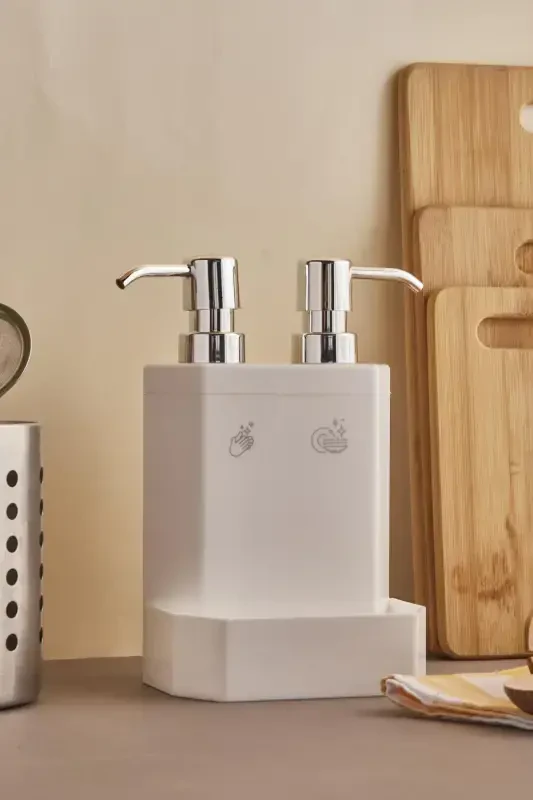 Marlon Lecce White Double Sponge Holder Kitchen Liquid Soap Dispenser - 2