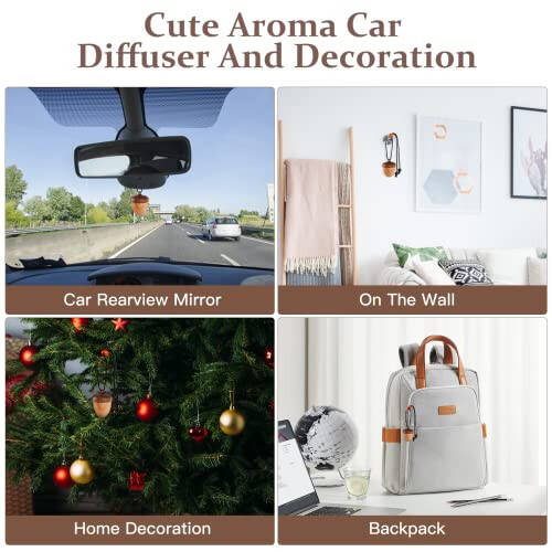 Maromalife Essential Oil Car Diffuser, Wooden Acorn Decor Cute Car Diffuser Air Freshener, Hanging Aromatherapy Diffuser Perfume Car Decoration, Gift for Women/Men, Christmas, Birthday - 6