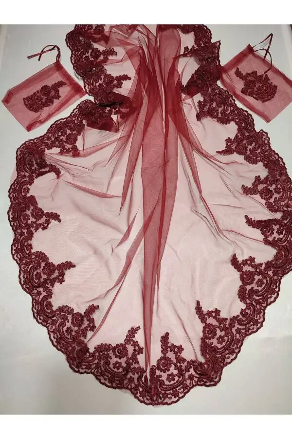 Burgundy Lace Bride and Tuğra Groom Henna Cover Hand - 78