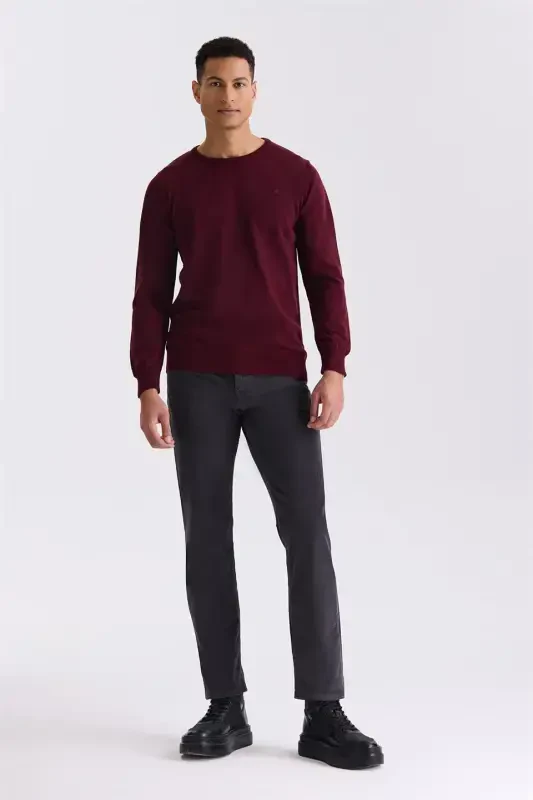 Maroon Slim Fit Mock Neck Knitted Sweater - 2