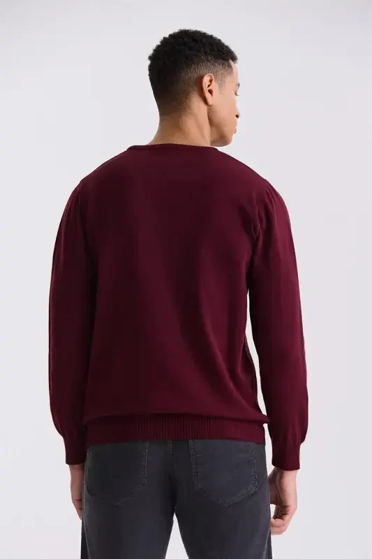 Maroon Slim Fit Mock Neck Knitted Sweater - 4