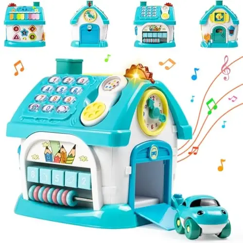 Marstone Baby Toys for 1 Year Old Boy and Girl Gifts: Toddler Toys Age 1-2, 8-in-1 Educational House with Sound Lights Music Clock Telephone and Car, Birthday Gift for Boy 12-18 Months - 3