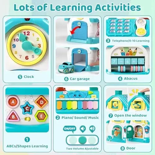 Marstone Baby Toys for 1 Year Old Boy and Girl Gifts: Toddler Toys Age 1-2, 8-in-1 Educational House with Sound Lights Music Clock Telephone and Car, Birthday Gift for Boy 12-18 Months - 1