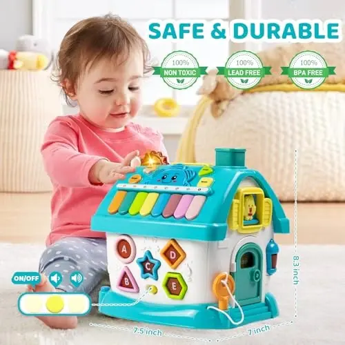 Marstone Baby Toys for 1 Year Old Boy and Girl Gifts: Toddler Toys Age 1-2, 8-in-1 Educational House with Sound Lights Music Clock Telephone and Car, Birthday Gift for Boy 12-18 Months - 5