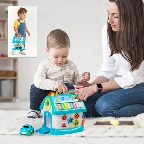 Marstone Baby Toys for 1 Year Old Boy and Girl Gifts: Toddler Toys Age 1-2, 8-in-1 Educational House with Sound Lights Music Clock Telephone and Car, Birthday Gift for Boy 12-18 Months - 4