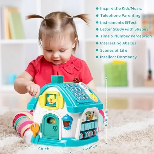 Marstone Baby Toys for 1 Year Old Boy and Girl Gifts: Toddler Toys Age 1-2, 8-in-1 Educational House with Sound Lights Music Clock Telephone and Car, Birthday Gift for Boy 12-18 Months - 6