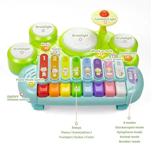 Marstone Toys for 1 Year Old Boy and Girl Gifts: Baby Musical Toys for Toddler 1-3, Piano Drum Set for Baby 6-12, 12-18 Months, Educational Learning Birthday Gift for Kids Age 0-2 - 1