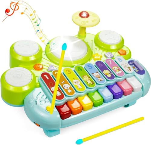 Marstone Musical Toys for Toddlers 1-3, Baby Piano Keyboard for 1 Year Old Girls Boys Toys, Xylophone Toddlers Drum Set Music Toys with Lights, Early Educational Learning Toy Gifts - 1