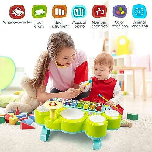 Marstone Musical Toys for Toddlers 1-3, Baby Piano Keyboard for 1 Year Old Girls Boys Toys, Xylophone Toddlers Drum Set Music Toys with Lights, Early Educational Learning Toy Gifts - 2