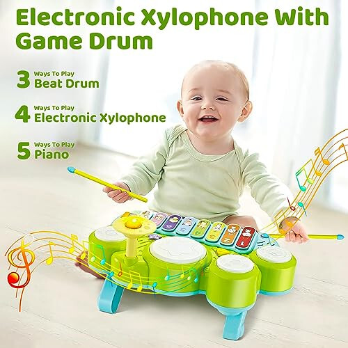 Marstone Musical Toys for Toddlers 1-3, Baby Piano Keyboard for 1 Year Old Girls Boys Toys, Xylophone Toddlers Drum Set Music Toys with Lights, Early Educational Learning Toy Gifts - 3