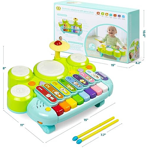 Marstone Musical Toys for Toddlers 1-3, Baby Piano Keyboard for 1 Year Old Girls Boys Toys, Xylophone Toddlers Drum Set Music Toys with Lights, Early Educational Learning Toy Gifts - 5