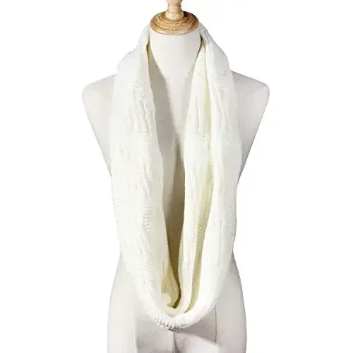 Marte&Joven Thick Warm Women Infinity Scarf White Fashion Knit Winter Circle Loop Scarves - Marte&Joven (1)