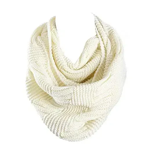 Marte&Joven Thick Warm Women Infinity Scarf White Fashion Knit Winter Circle Loop Scarves - 1