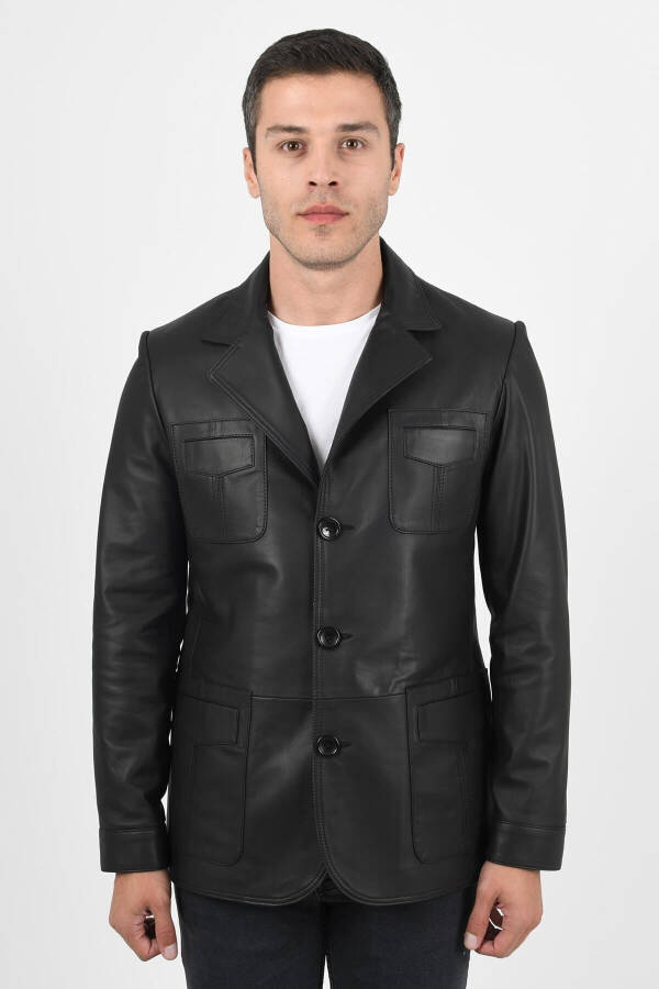 Martell Genuine Leather Men's Black Blazer Leather Jacket - 1