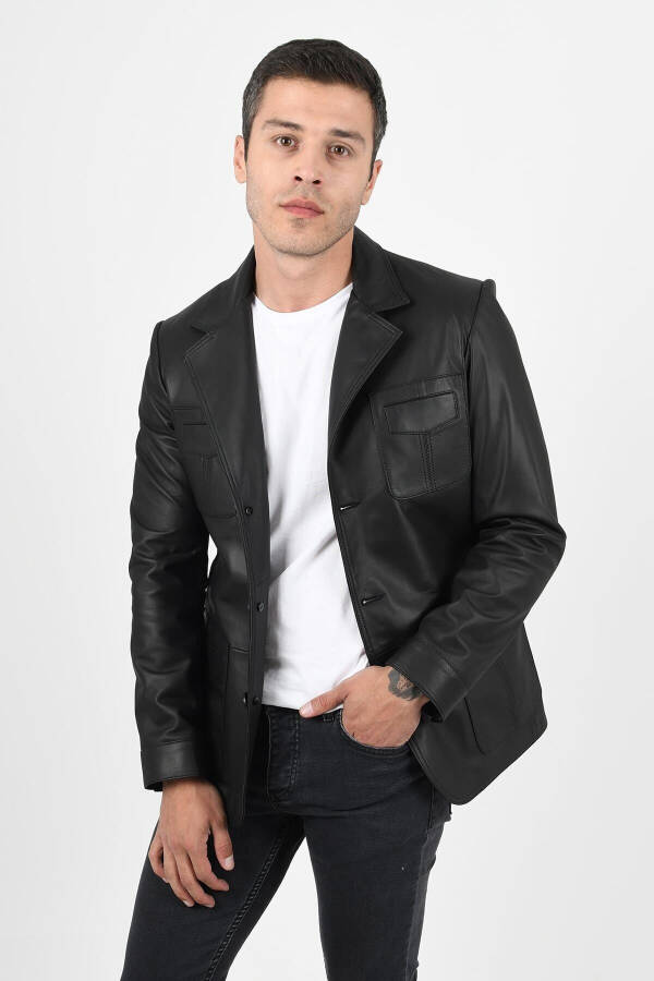 Martell Genuine Leather Men's Black Blazer Leather Jacket - 5