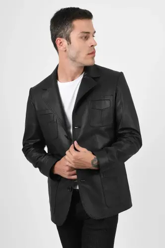 Martell Genuine Leather Men's Black Blazer Leather Jacket - 3