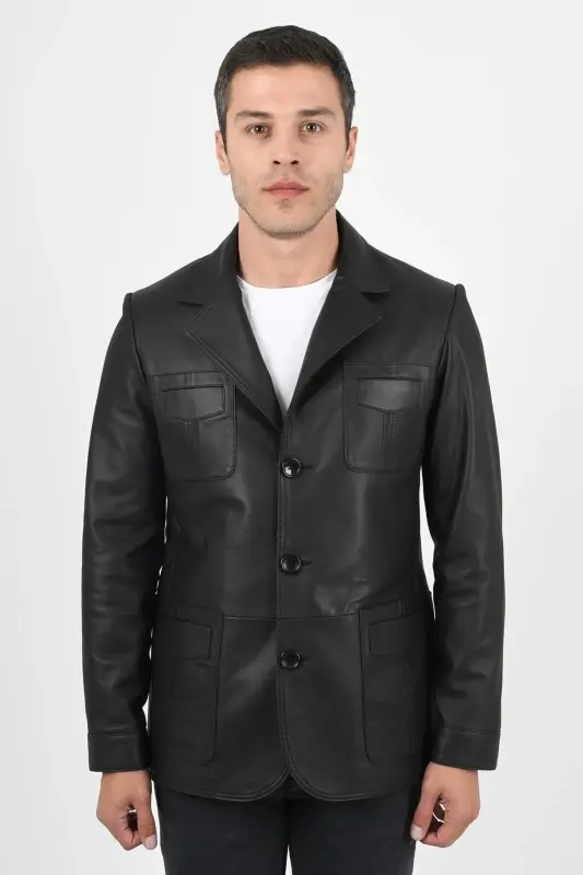 Martell Genuine Leather Men's Black Blazer Leather Jacket - 4