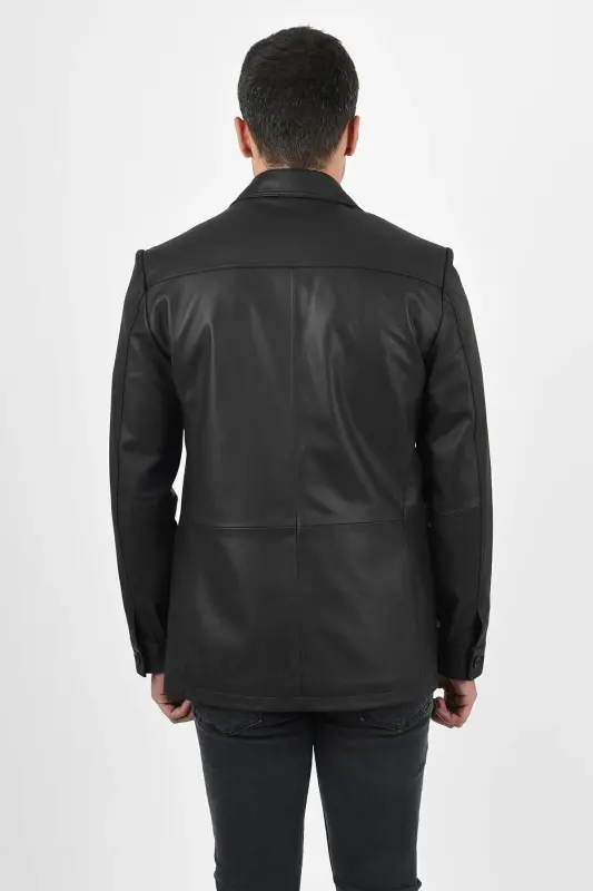 Martell Genuine Leather Men's Black Blazer Leather Jacket - 6