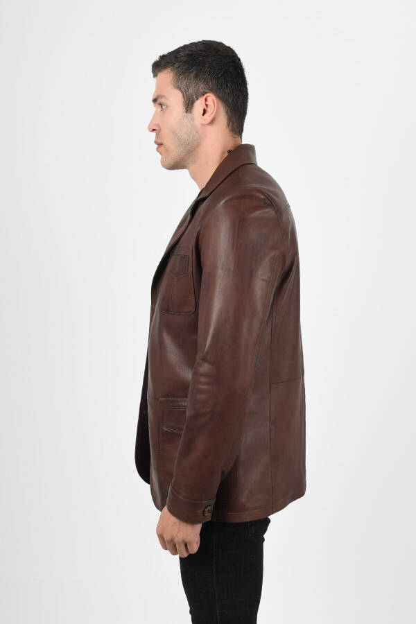 Martell Genuine Leather Men's Wax Coffee Blazer Leather Jacket - 5