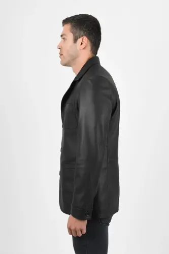 Martell Erkek Siyah Blazer Hakiki Deri Ceket - Beden Ölçülerini Görselden İnceleyebilirsiniz - Siyah - 5