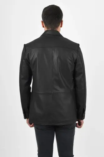 Martell Erkek Siyah Blazer Hakiki Deri Ceket - Beden Ölçülerini Görselden İnceleyebilirsiniz - Siyah - 6